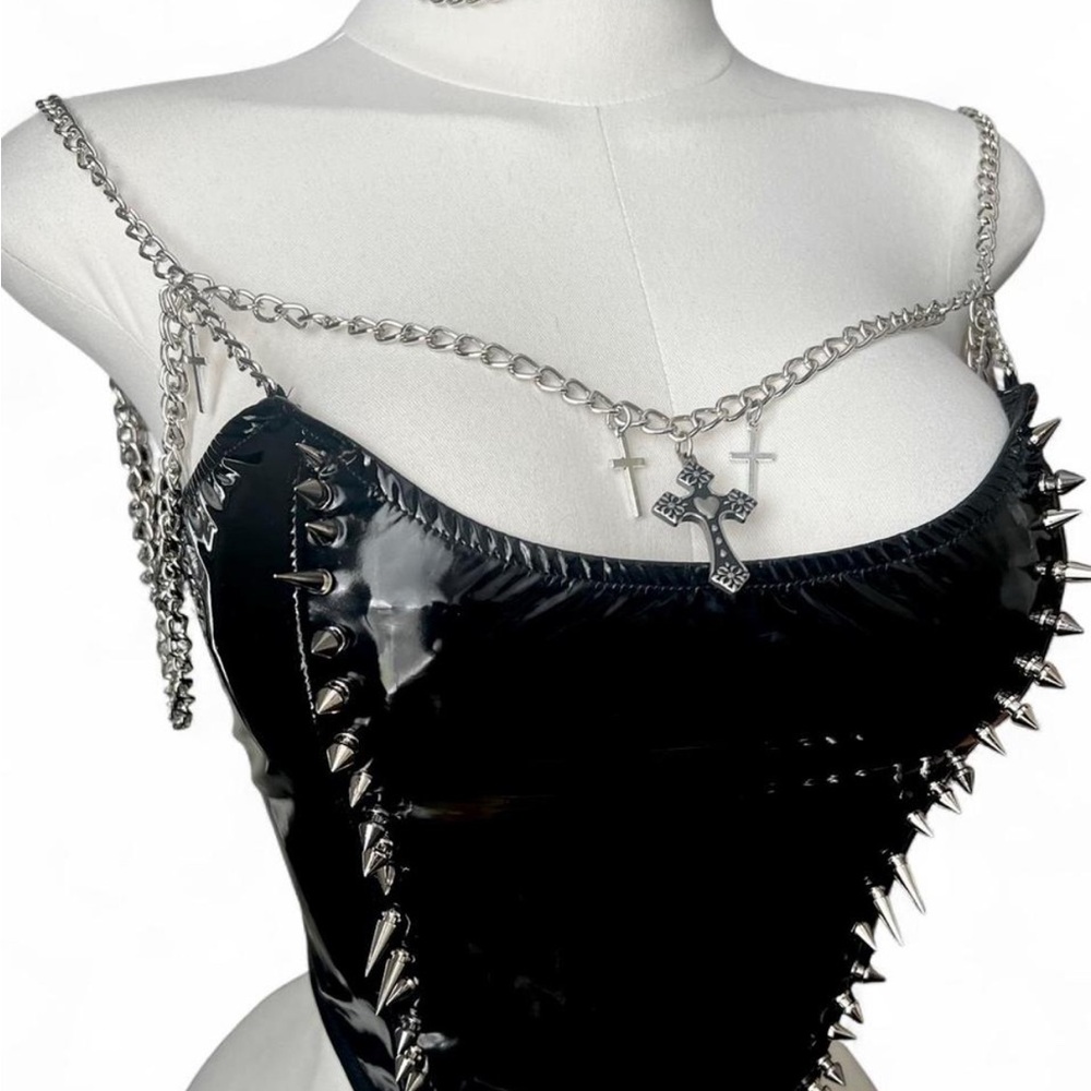 SOLD! Dolls Kill Black Spiked Chain Corset Top